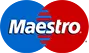 Maestro card logo featuring red and blue fields, white text, and striped graphic.