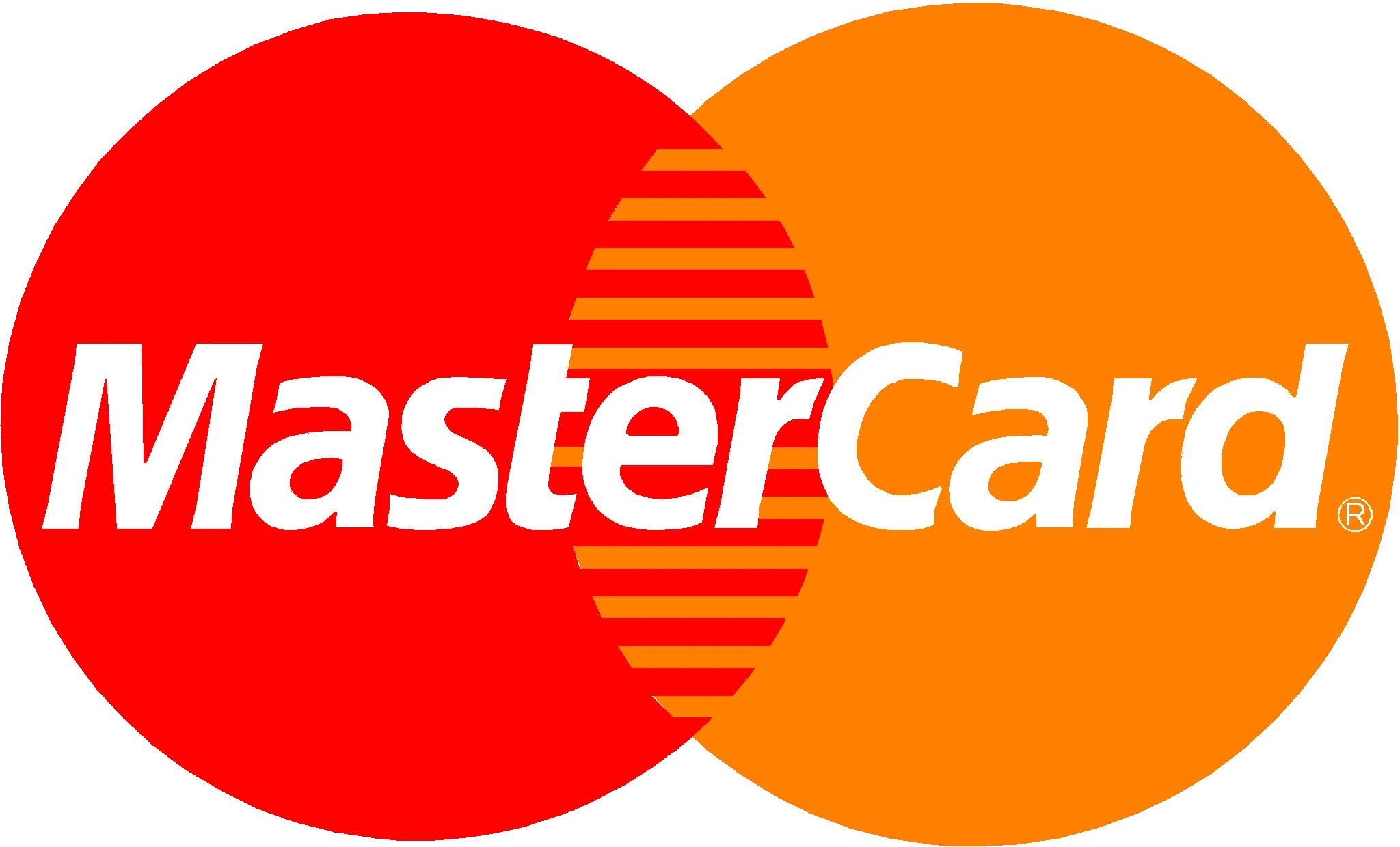Mastercard logo with red and orange overlapping circles on a dark green background.