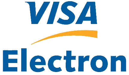 VISA Electron payment card logo with blue text and orange swoosh on black.