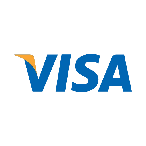 VISA payment processing logo in blue and gold on a black background.